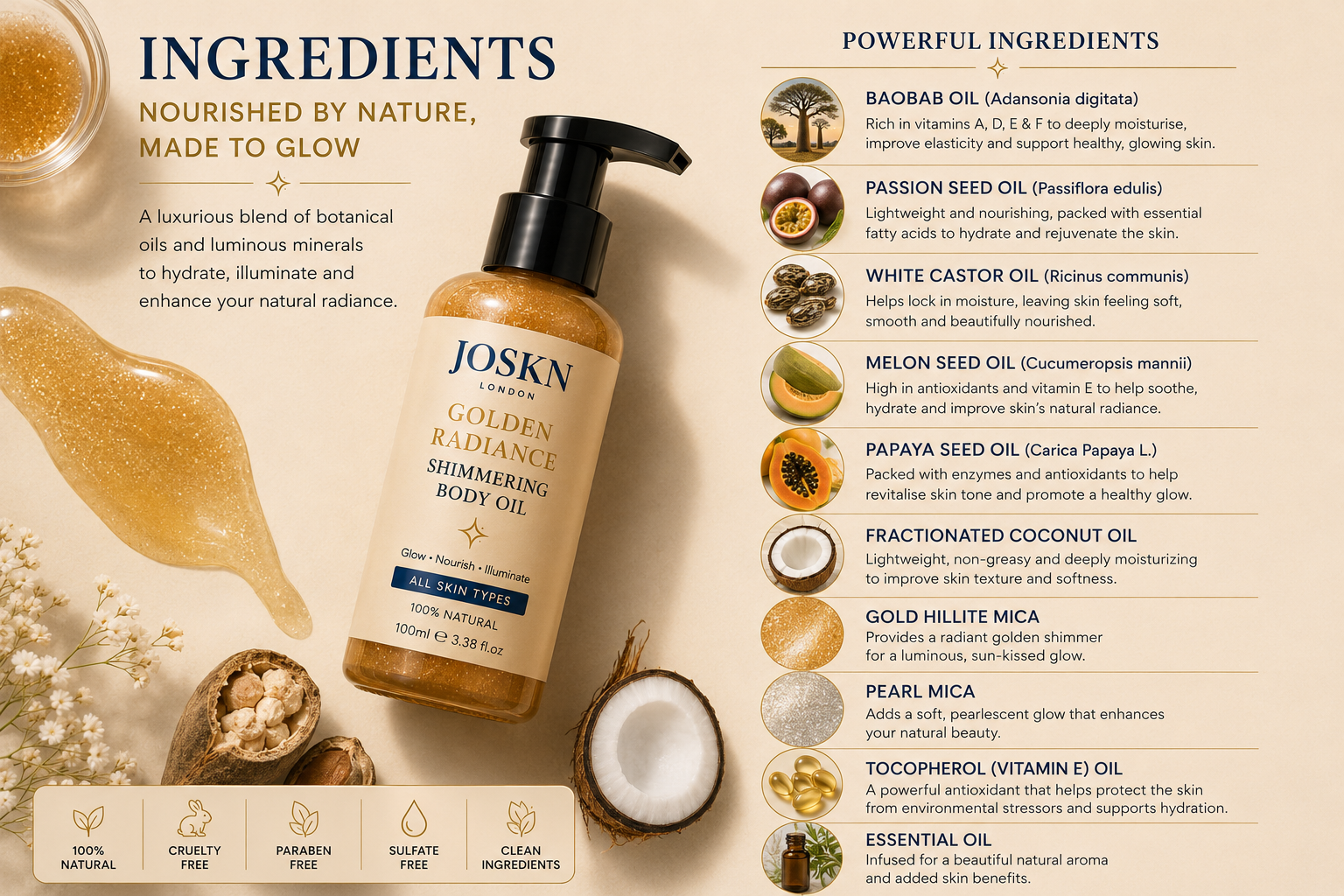 JOSKN Golden Radiance Shimmering Body Oil