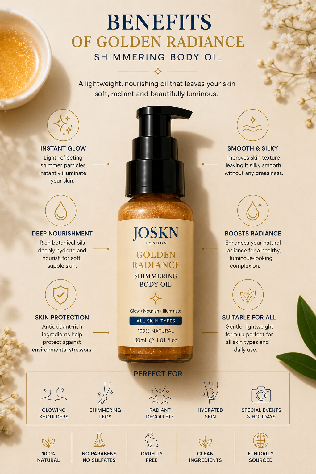 JOSKN Golden Radiance Shimmering Body Oil